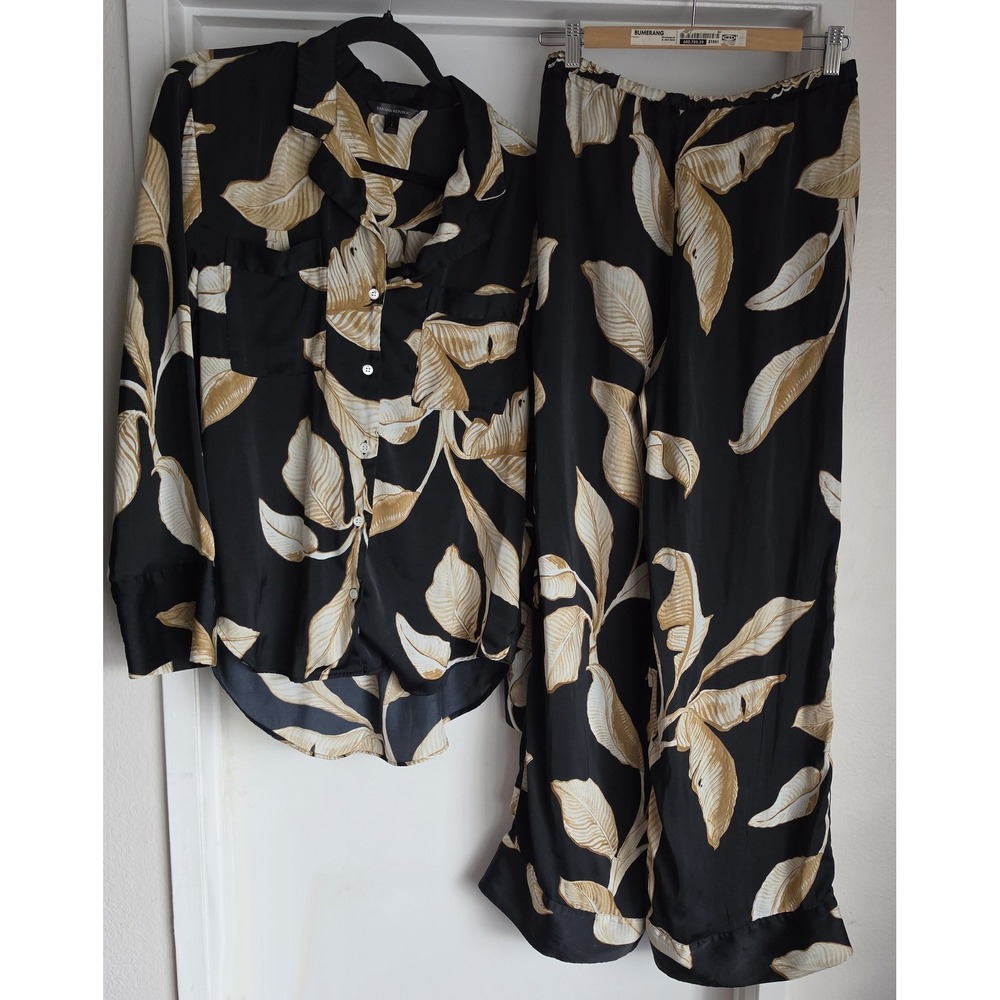 Banana Republic Pajama Set S Black Floral Long Sleeve Sleep Lounge PJ